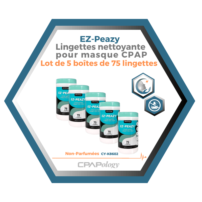CPAPology | EZ-Peazy | Lingettes nettoyante pour CPAP | Lot de 5 boîtes de 75 lingettes