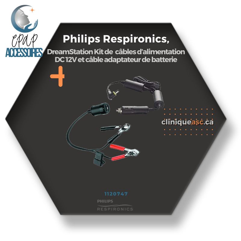 Philips Respironics, DreamStation Kit de câbles d’alimentation DC 12V et câble adaptateur de batterie