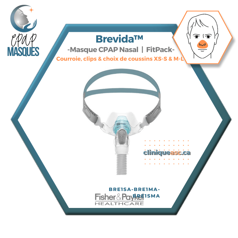 Fisher & Paykel Brevida™ masque CPAP nasal | FitPack: courroie, clips & choix de coussins XS-S & ML