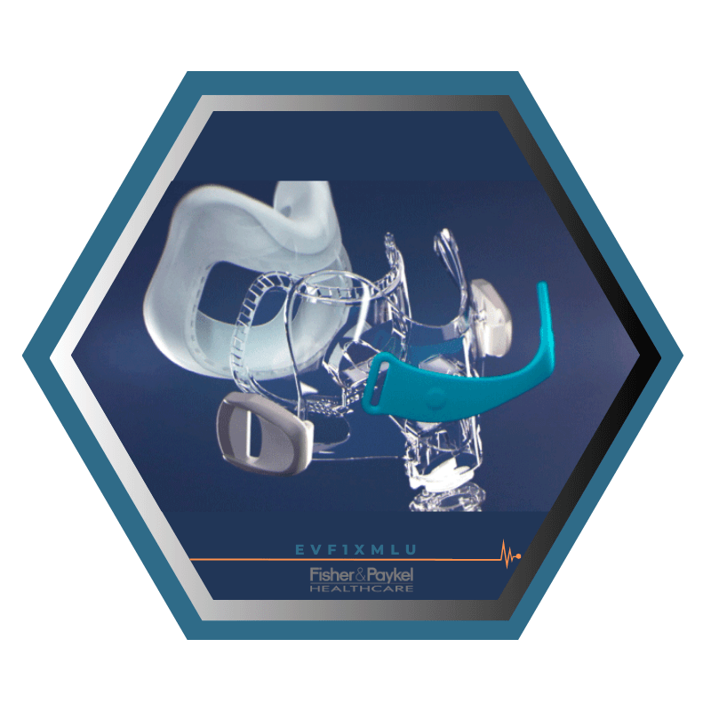 Fisher & Paykel | Evora™ | Masque Facial CPAP | FitPack Modèle U: Courroie, cadre,attaches, coussins XS,SM,L tube & raccord -EVF1XMLU