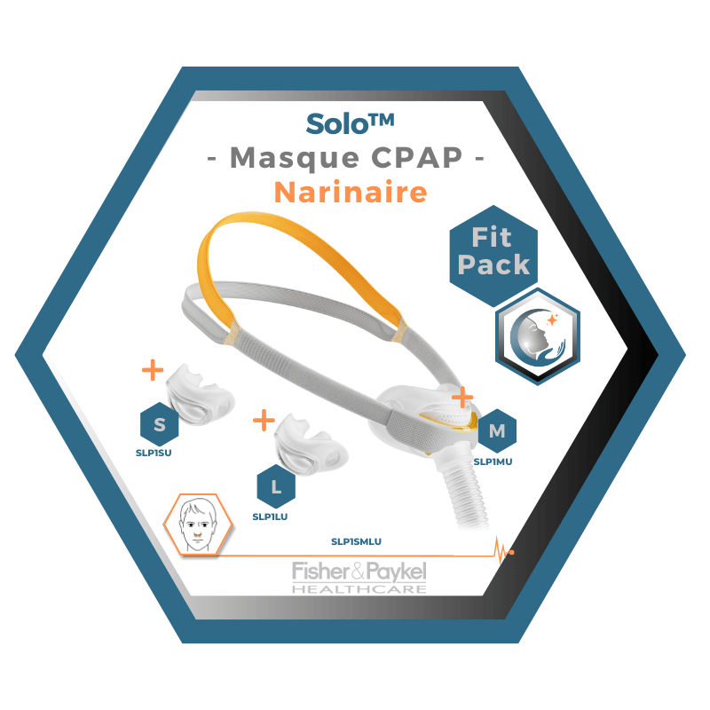 Fisher & Paykel | SOLO™ | Masque CPAP narinaire | FitPack: courroie, tube & coussins interchangeables S,M,L