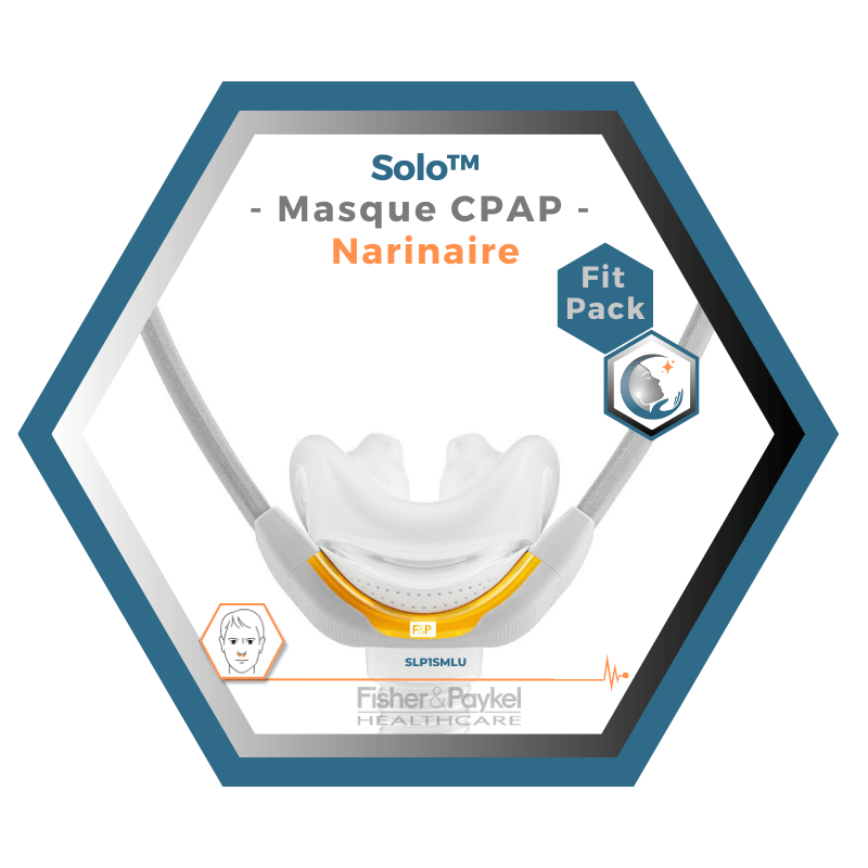 Fisher & Paykel | SOLO™ | Masque CPAP narinaire | FitPack: courroie, tube & coussins interchangeables S,M,L