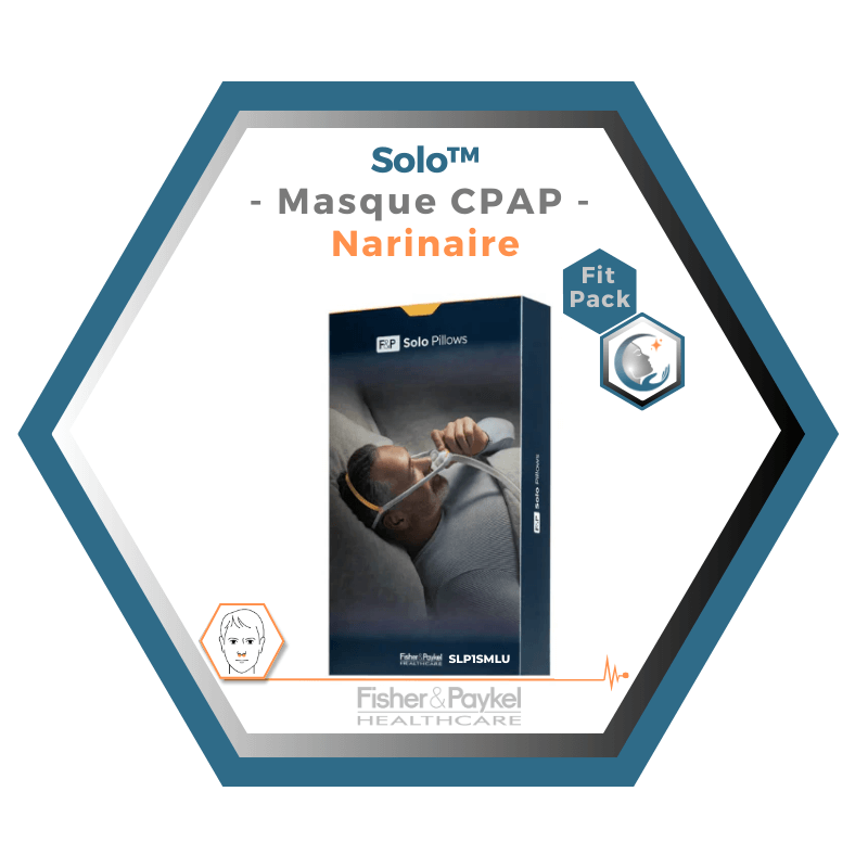 Fisher & Paykel | SOLO™ | Masque CPAP narinaire | FitPack: courroie, tube & coussins interchangeables S,M,L