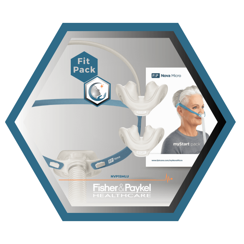 Fisher & Paykel | Nova Micro™ | Masque CPAP narinaire | FitPack:courroie, tube & coussins interchangeables S,M,L-NVP1SMLU