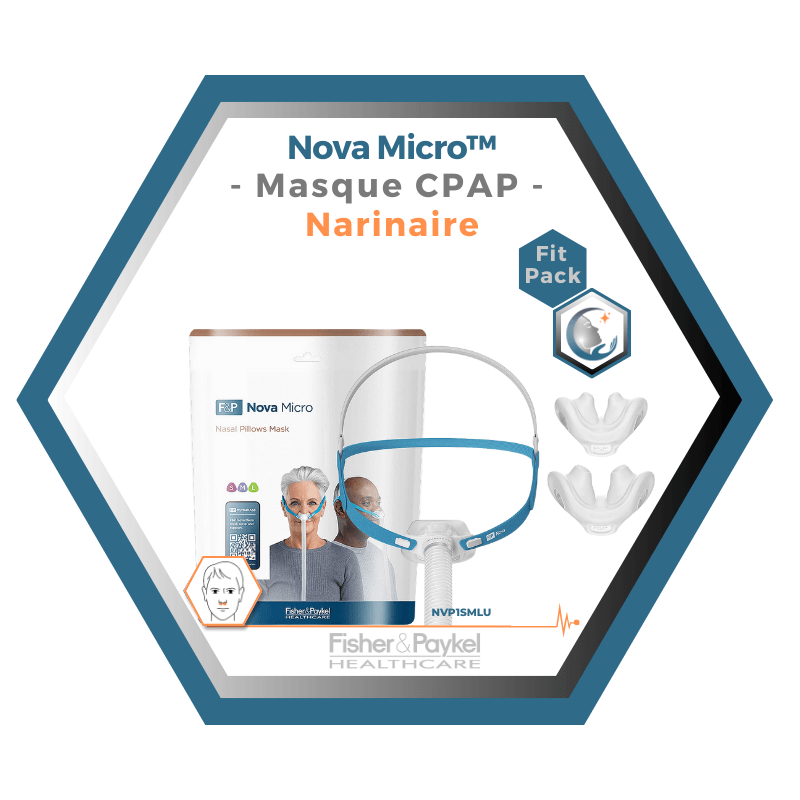 Fisher & Paykel | Nova Micro™ | Masque CPAP narinaire | FitPack:courroie, tube & coussins interchangeables S,M,L-NVP1SMLU
