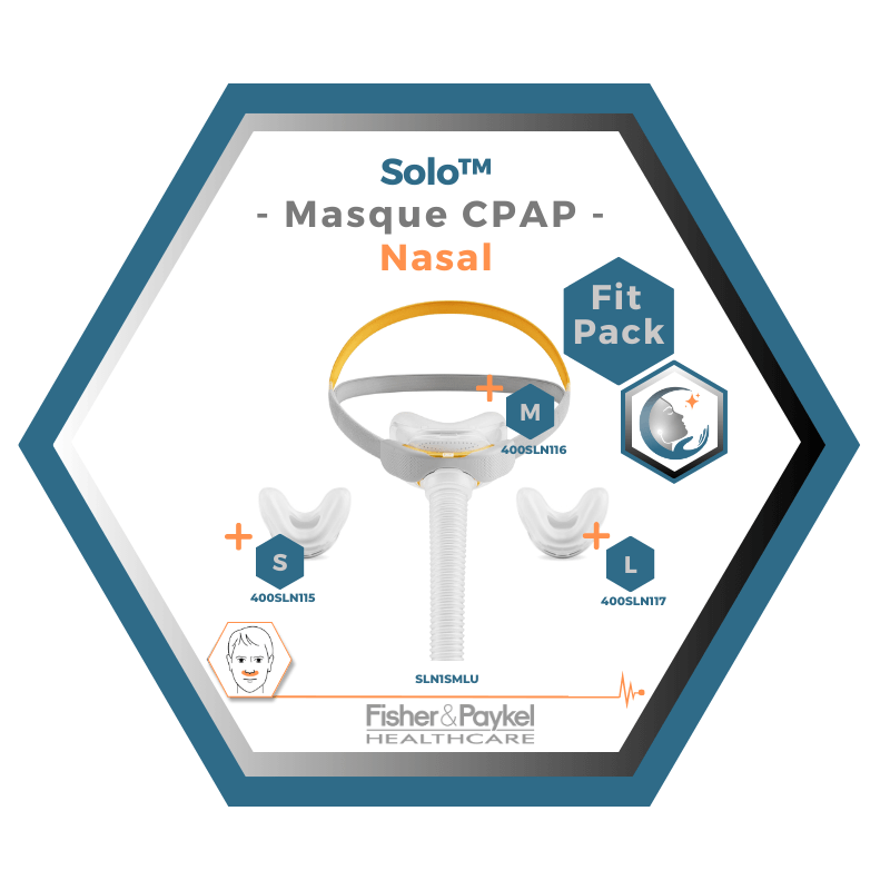 Fisher & Paykel | SOLO™ | Masque CPAP nasal | FitPack: courroie, tube & coussins interchangeables S,M,L