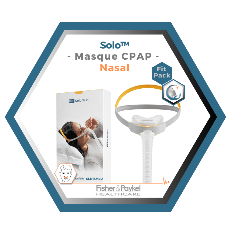 Fisher & Paykel | SOLO™ | Masque CPAP nasal | FitPack: courroie, tube & coussins interchangeables S,M,L