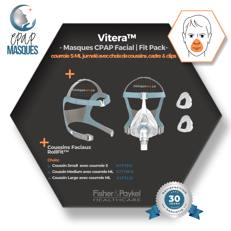 Fisher & Paykel Vitera™ Facial CPAP Mask | FitPack: headstrap with choice of SML cushions & clips