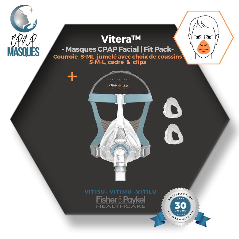 Fisher & Paykel Vitera™ Facial CPAP Mask | FitPack: headstrap with choice of SML cushions & clips