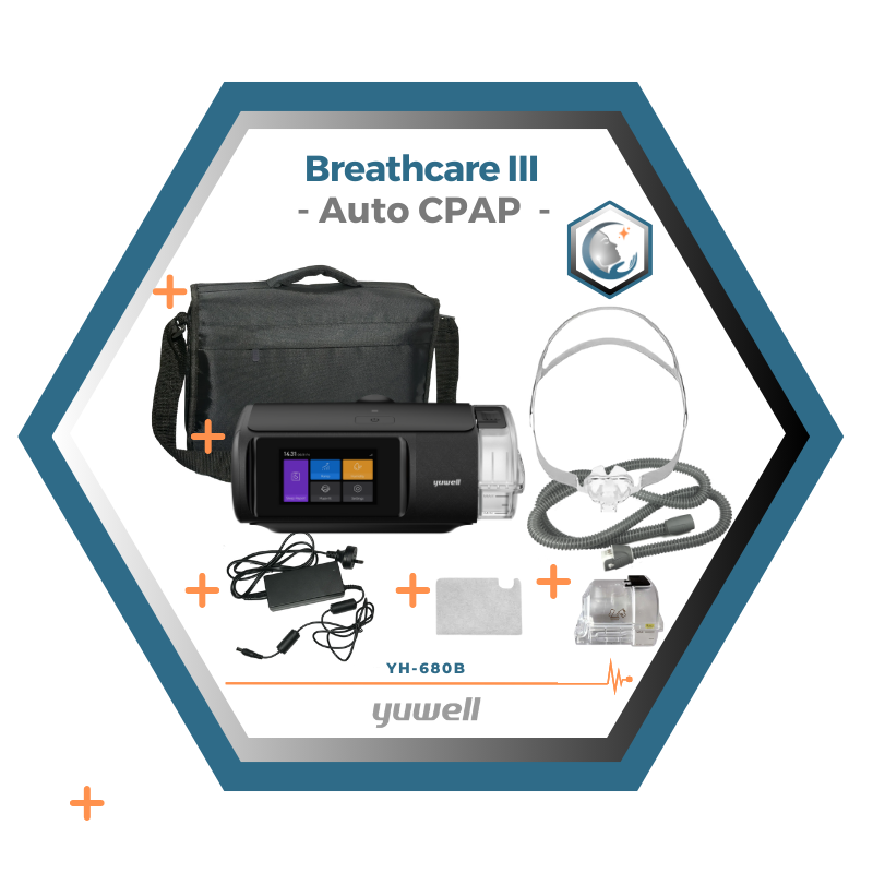 Yuwell | Breathcare III | Auto CPAP | Appareil, humidificateur, filtre, tube, masque, sac de transport