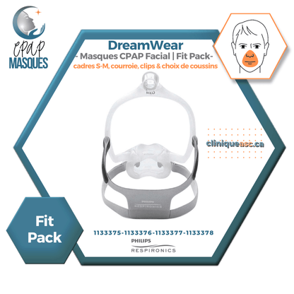 Philips Dreamwear Masque CPAP facial complet | cadres SM-M, courroie, clips & choix de coussins S-M-L-MW