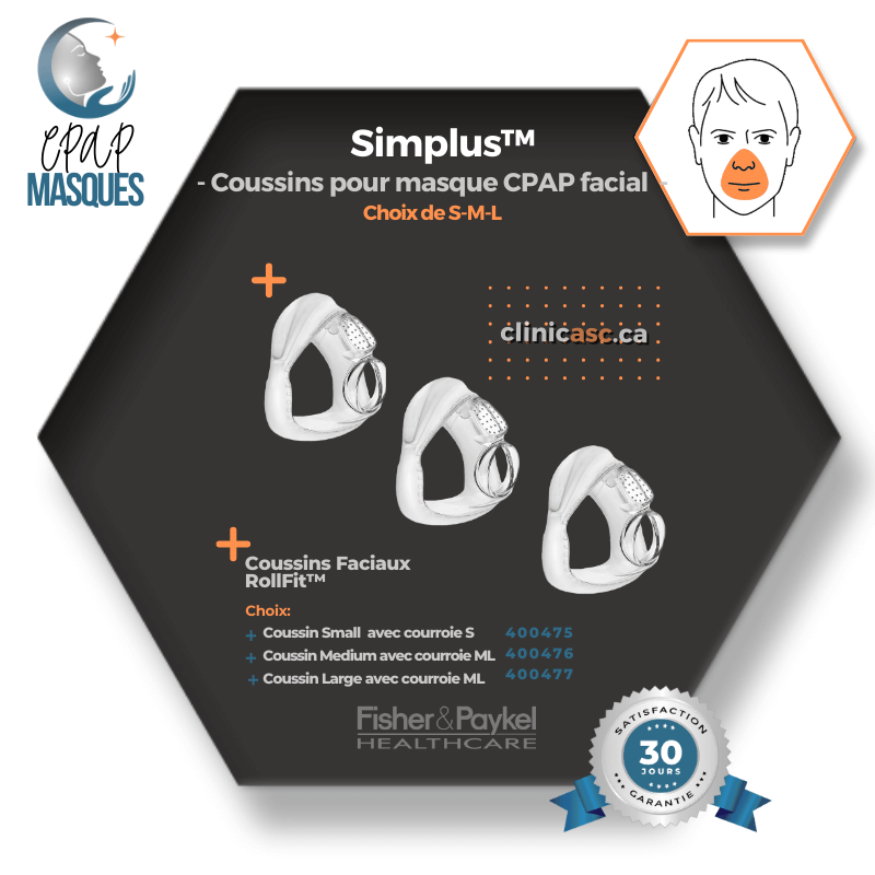 Fisher & Paykel Simplus™ Masque CPAP facial | FitPack: courroie jumelé avec coussins S-M-L & clips