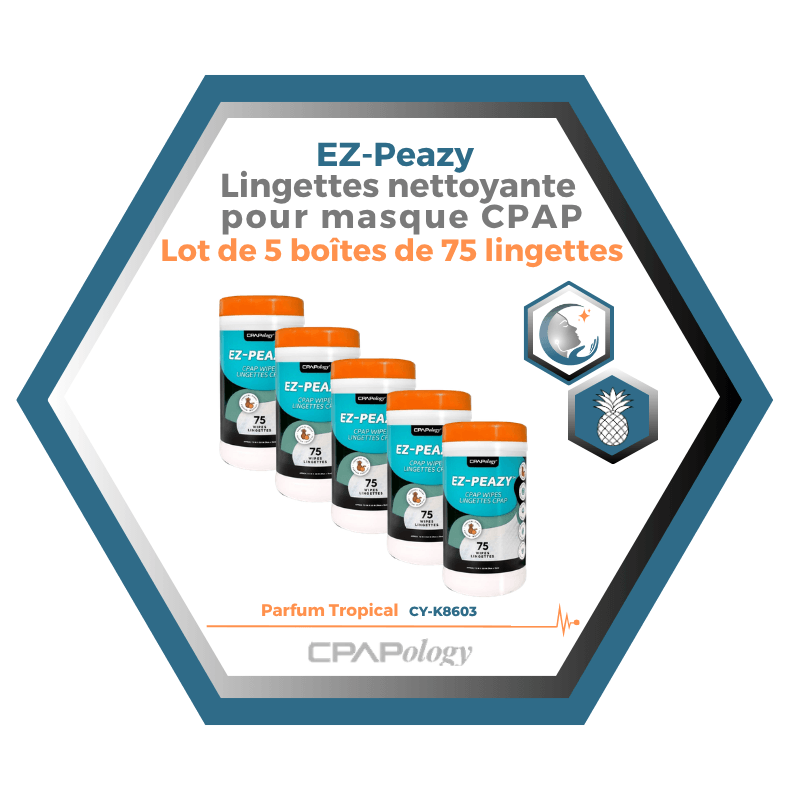 CPAPology | EZ-Peazy | Lingettes nettoyante pour CPAP  | Lot de 5 boîtes de 75 lingettes