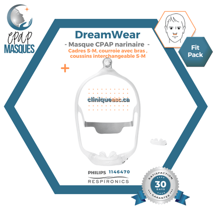 Philips DreamWear Masque CPAP narinaire  | Starter Kit: cadres S-M, courroie de tête avec bras, coussins interchangeable  S-M