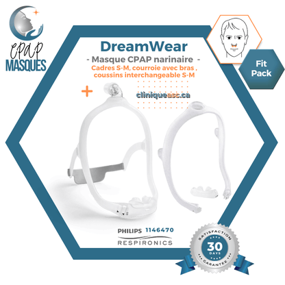 Philips DreamWear Masque CPAP narinaire  | Starter Kit: cadres S-M, courroie de tête avec bras, coussins interchangeable  S-M