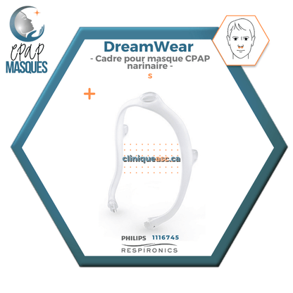 Philips DreamWear Masque CPAP narinaire  | Starter Kit: cadres S-M, courroie de tête avec bras, coussins interchangeable  S-M