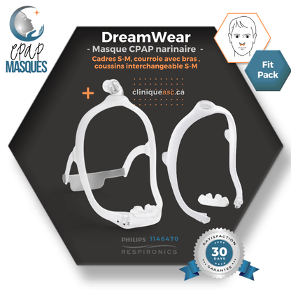 Philips DreamWear Masque CPAP narinaire  | Starter Kit: cadres S-M, courroie de tête avec bras, coussins interchangeable  S-M