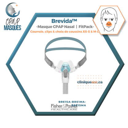 Fisher & Paykel Brevida™ nasal CPAP mask | FitPack: strap, clips &amp; choice of XS-S &amp; ML cushions