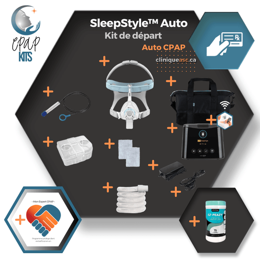 Fisher & Paykel SleepStyle™ Auto CPAP | Kit : appareil, masque et accessoires de nettoyage