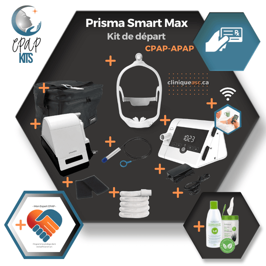 Prisma Smart Max | Kit de départ: Appareil, filtres, masque, tube, modem, bluetooth, sac de transport et accessoires de nettoyage