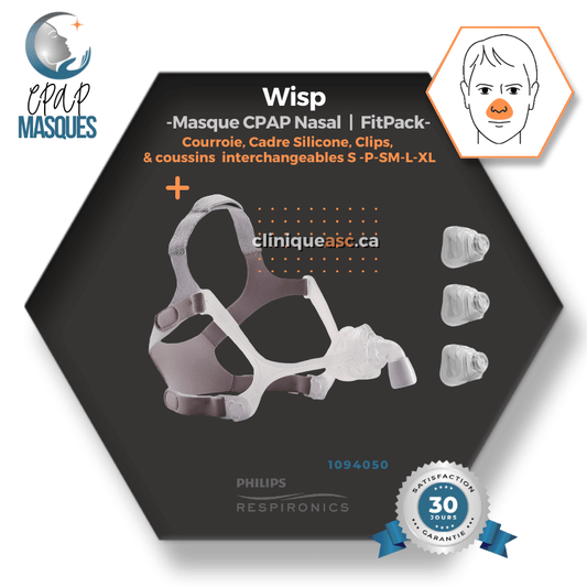 Philips Wisp Masque CPAP nasal | FitPack: cadre clair, courroie, clips, tube & coussins interchangeables P-SM-L-XL