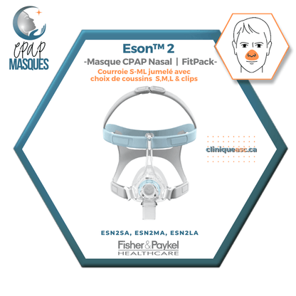 Fisher &amp; Paykel Eson™ 2 Nasal CPAP Mask | FitPack: strap paired with choice of SML cushions & clips