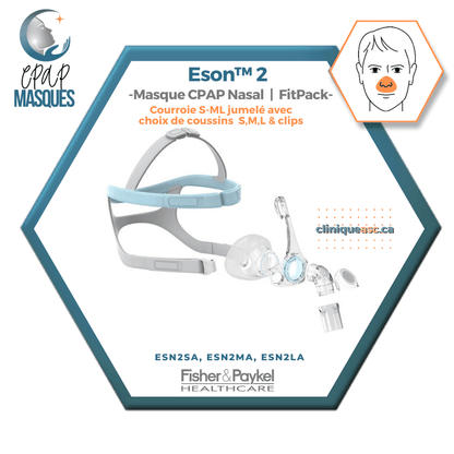 Fisher &amp; Paykel Eson™ 2 Nasal CPAP Mask | FitPack: strap paired with choice of SML cushions & clips