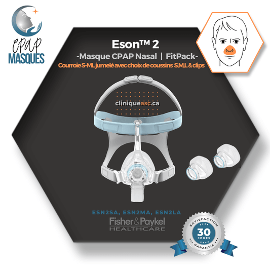 Fisher & Paykel Eson™ 2 Masque CPAP nasal | FitPack: courroie jumelé avec choix de coussins S-M-L & clips
