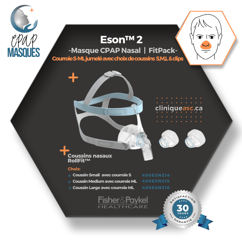 Fisher &amp; Paykel Eson™ 2 Nasal CPAP Mask | FitPack: strap paired with choice of SML cushions & clips