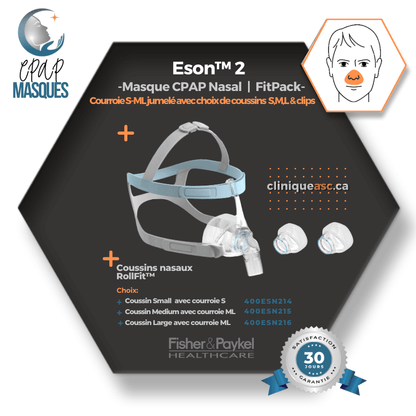 Fisher &amp; Paykel Eson™ 2 Nasal CPAP Mask | FitPack: strap paired with choice of SML cushions & clips