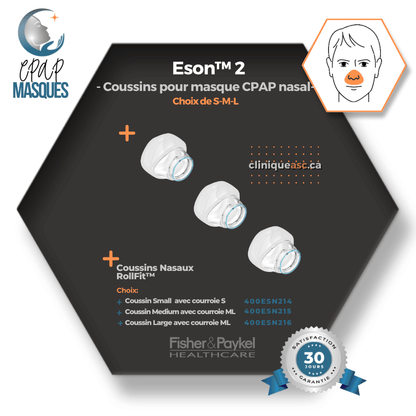 Fisher &amp; Paykel Eson™ 2 Nasal CPAP Mask | FitPack: strap paired with choice of SML cushions & clips