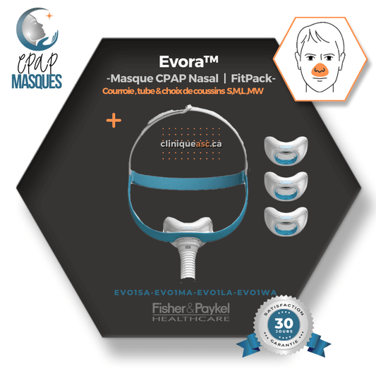 Fisher & Paykel Evora™ Masque CPAP nasal | FitPack: courroie, tube & choix de coussins S-M-L-MW