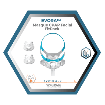 Fisher & Paykel | Evora™ | Masque Facial CPAP | FitPack Modèle U: Courroie, cadre,attaches, coussins XS,SM,L tube & raccord -EVF1XMLU