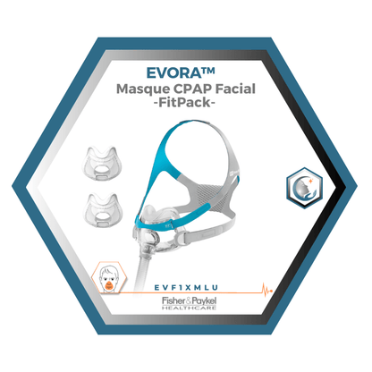 Fisher & Paykel | Evora™ | Masque Facial CPAP | FitPack Modèle U: Courroie, cadre,attaches, coussins XS,SM,L tube & raccord -EVF1XMLU