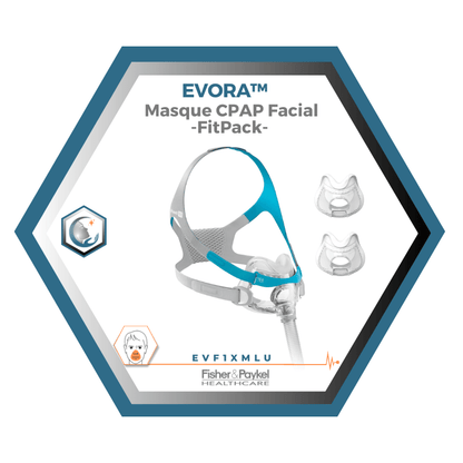 Fisher & Paykel | Evora™ | Masque Facial CPAP | FitPack Modèle U: Courroie, cadre,attaches, coussins XS,SM,L tube & raccord -EVF1XMLU
