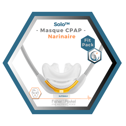 Fisher & Paykel | SOLO™ | Masque CPAP narinaire | FitPack: courroie, tube & coussins interchangeables S,M,L
