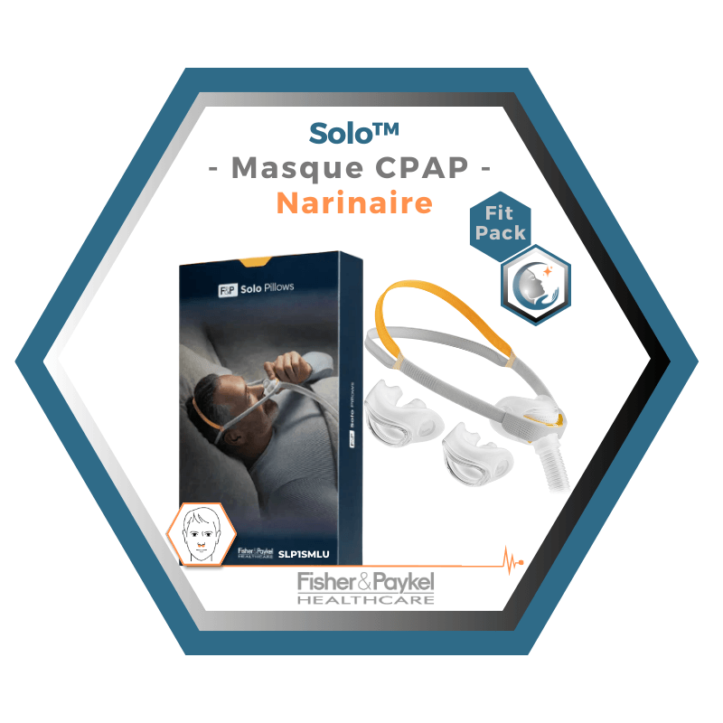 Fisher & Paykel | SOLO™ | Masque CPAP narinaire | FitPack: courroie, tube & coussins interchangeables S,M,L