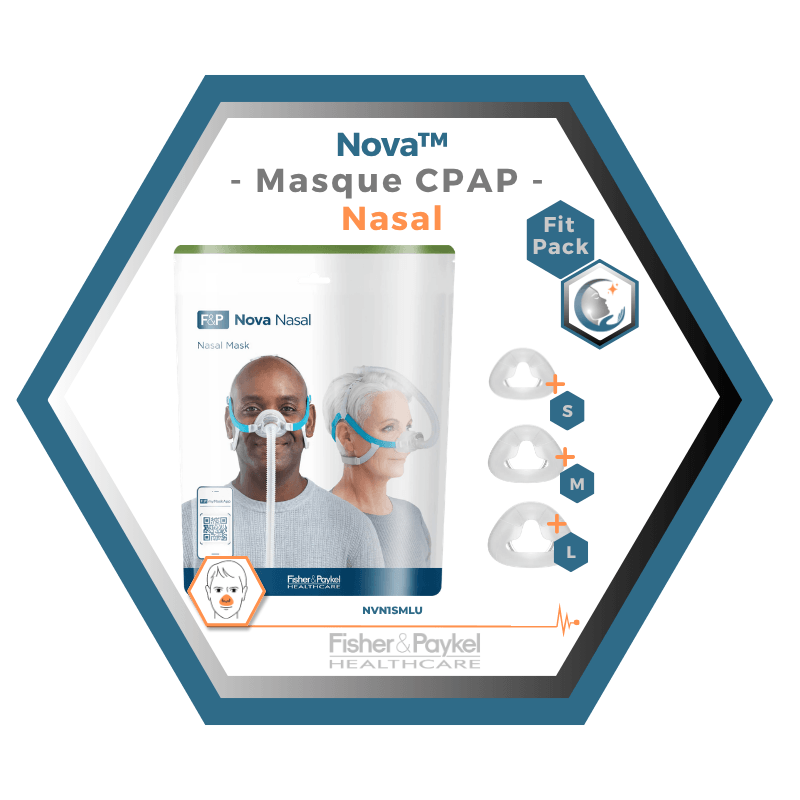 Fisher & Paykel | Nova™| Masque CPAP Nasal | FitPack: courroie, tube & coussins interchangeables S,M,L
