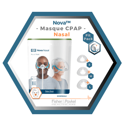 Fisher & Paykel | Nova™| Masque CPAP Nasal | FitPack: courroie, tube & coussins interchangeables S,M,L