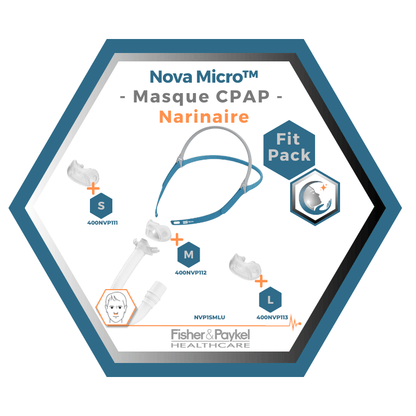 Fisher & Paykel | Nova Micro™ | Nasal Pillow CPAP Mask | FitPack: Strap, Tube &amp; Interchangeable Cushions S, M, L-NVP1SMLU