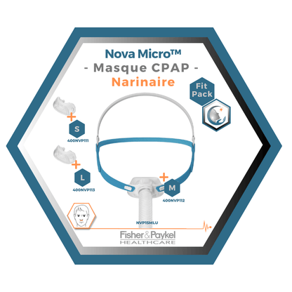 Fisher & Paykel | Nova Micro™ | Nasal Pillow CPAP Mask | FitPack: Strap, Tube &amp; Interchangeable Cushions S, M, L-NVP1SMLU