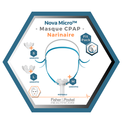 Fisher & Paykel | Nova Micro™ | Nasal Pillow CPAP Mask | FitPack: Strap, Tube &amp; Interchangeable Cushions S, M, L-NVP1SMLU