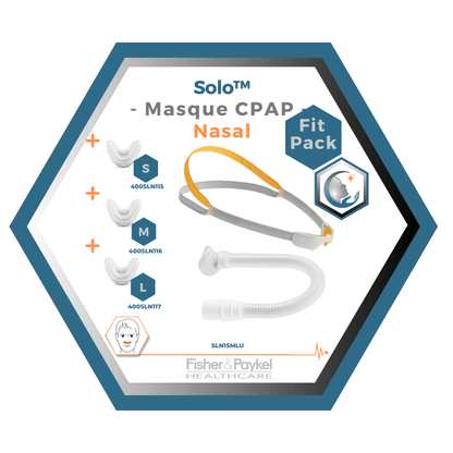 Fisher & Paykel | SOLO™ | Masque CPAP nasal | FitPack: courroie, tube & coussins interchangeables S,M,L