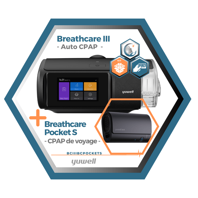 Yuwell | Offre groupé Breathcare Kit | Breathcare III Auto CPAP et Breathcare Pocket S CPAP de voyage ultra-compact