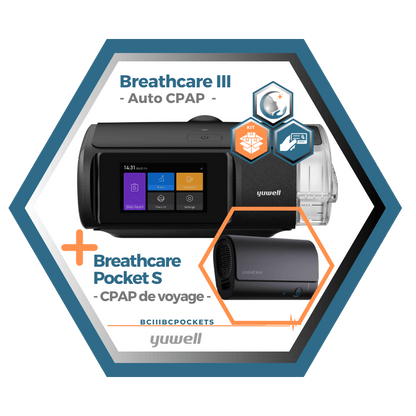 Yuwell | Offre groupé Breathcare Kit | Breathcare III Auto CPAP et Breathcare Pocket S CPAP de voyage ultra-compact
