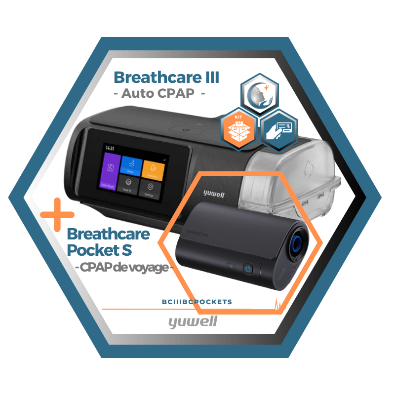 Yuwell | Offre groupé Breathcare Kit | Breathcare III Auto CPAP et Breathcare Pocket S CPAP de voyage ultra-compact