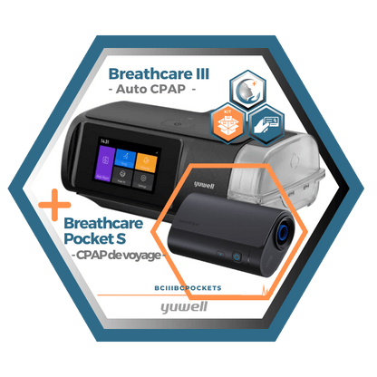 Yuwell | Offre groupé Breathcare Kit | Breathcare III Auto CPAP et Breathcare Pocket S CPAP de voyage ultra-compact