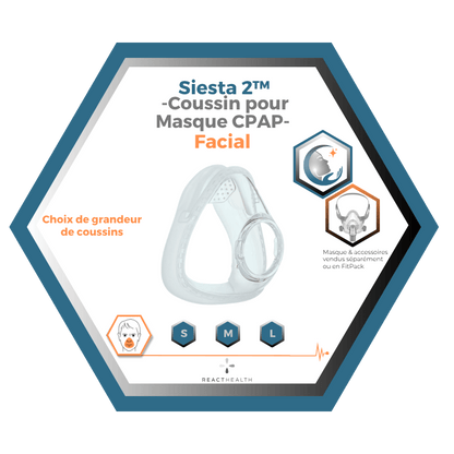 React Health |Siesta 2™|Coussin pour Masque CPAP Facial |Choix de grandeur S,M,L
