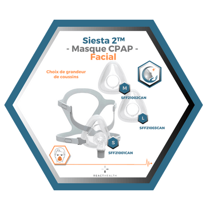 React Health | Siesta 2™| Masque CPAP Facial |Choix de grandeur S-M-L