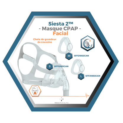 React Health | Siesta 2™| Masque CPAP Facial |Choix de grandeur S-M-L